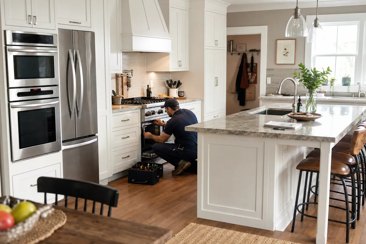 A luxury kitchen with built-in stainless appliances in a Westport kitchen