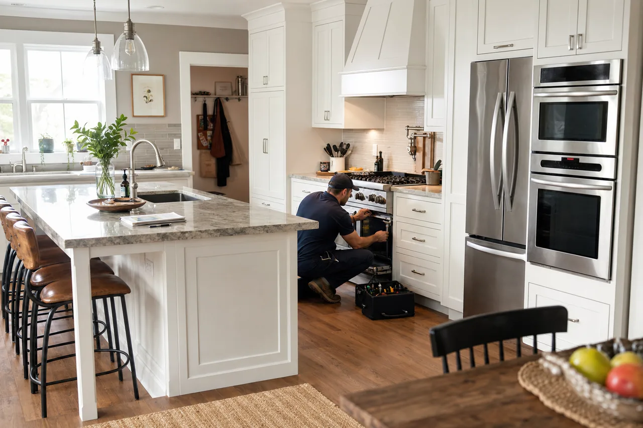 A luxury kitchen with built-in stainless appliances up close