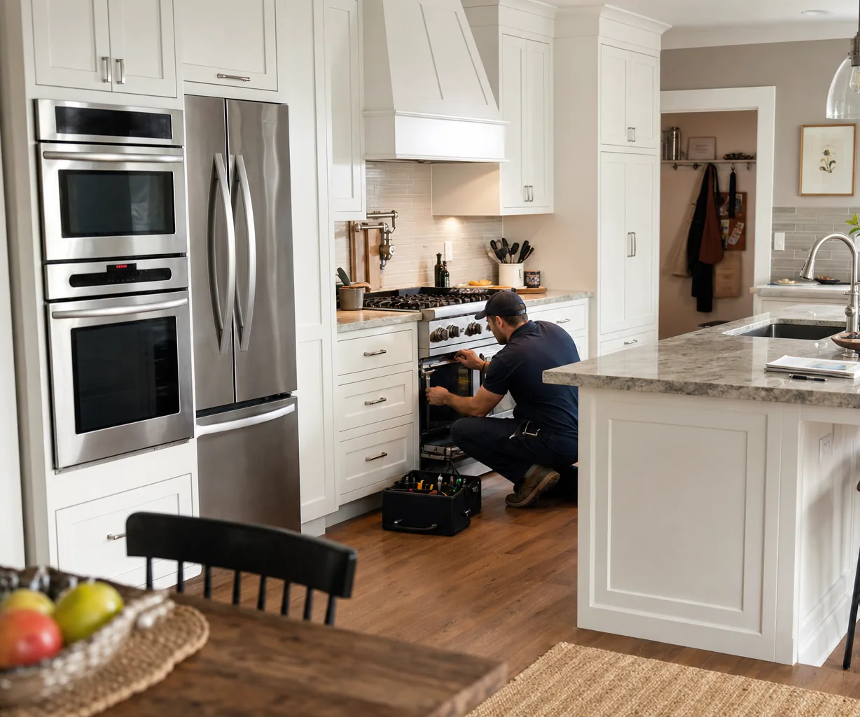 A luxury kitchen with built-in stainless appliances on a same-day visit